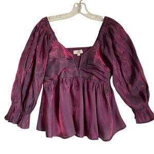 Entro Y2K Babydoll Cropped Top S Purple Sweatheart Puff Sleeve Fairy Party Anime
